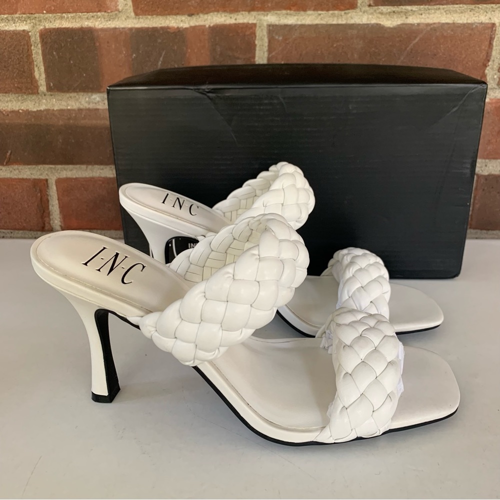 INC International Concepts White Braided Strap Heeled Sandals